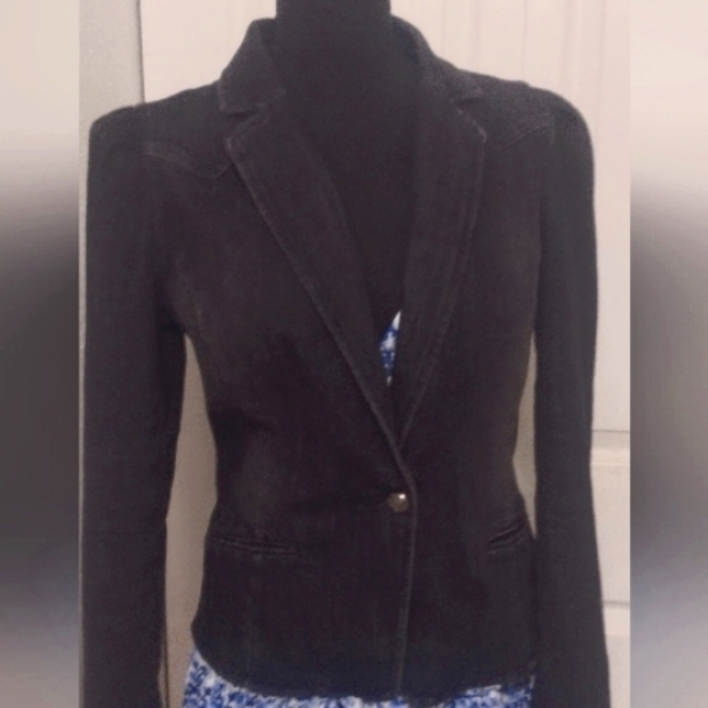 INC women's sz M jean button blazer front pockets